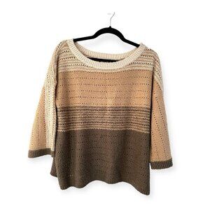 Caslon Beige and Brown Crew Neck Sweater
